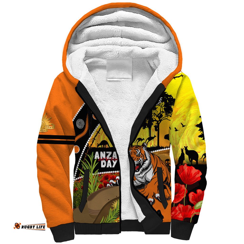 Tigers Rugby ANZAC Day Sherpa Hoodie Wests Mascot Rosemary Starry Night