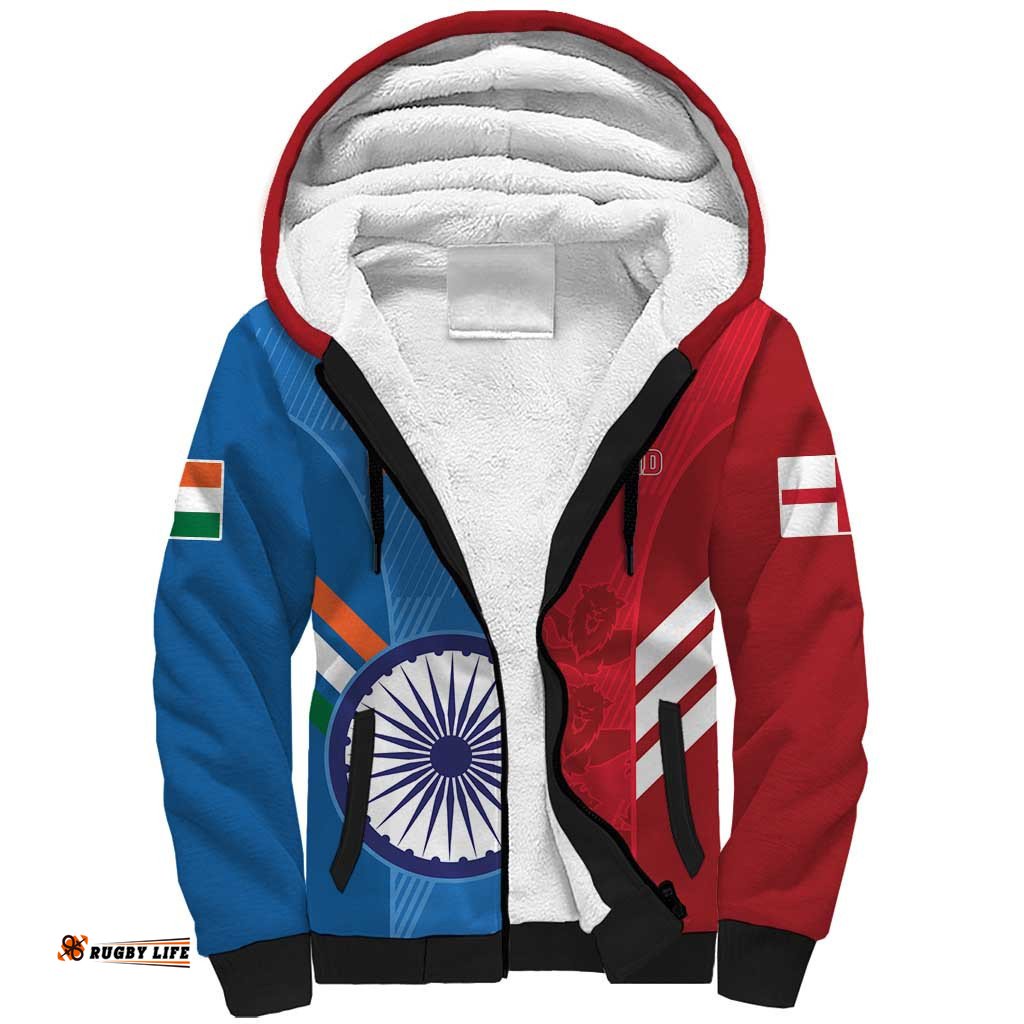 Custom India And England Cricket Sherpa Hoodie 2024 Together Dynamic Version