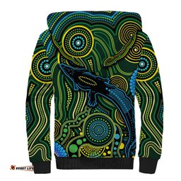 Aboriginal Green - Crocodine Abstract Art Pattern Sherpa Hoodie TS04