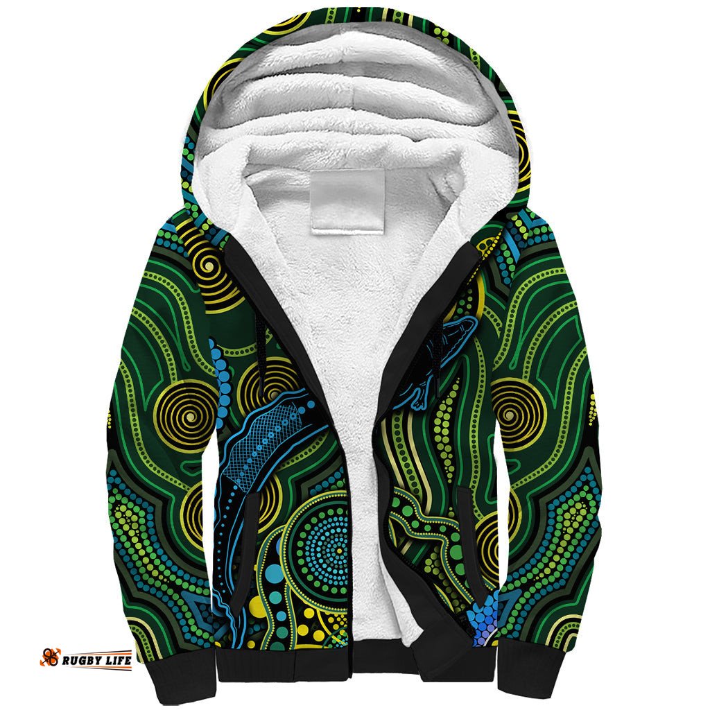 Aboriginal Green - Crocodine Abstract Art Pattern Sherpa Hoodie TS04