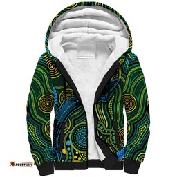 Aboriginal Green - Crocodine Abstract Art Pattern Sherpa Hoodie TS04