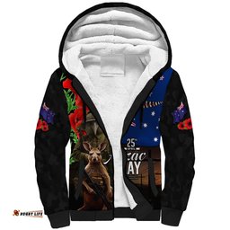 New Zealand and Australia ANZAC Day Sherpa Hoodie National Flag mix Kiwi Bird and Kangaroo Soldier Style