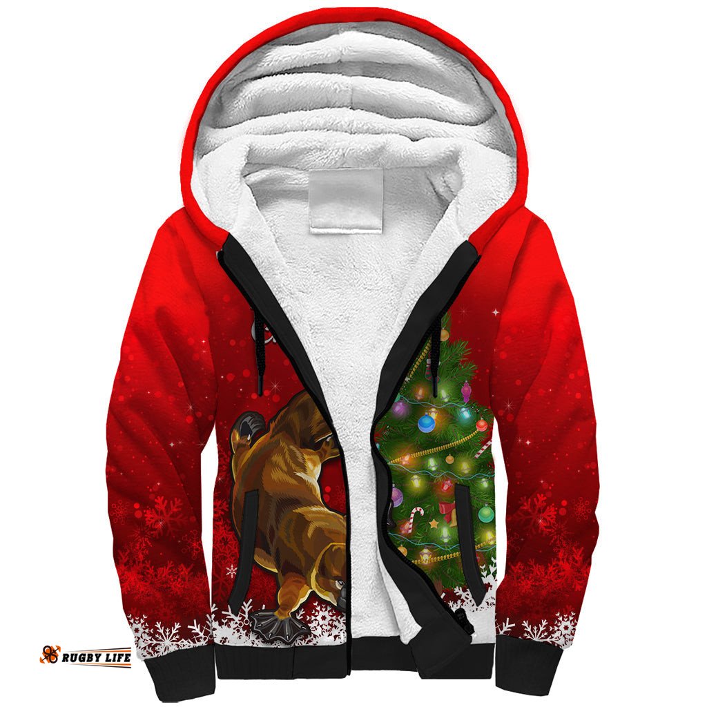 Personalised Australia Christmas Sherpa Hoodie Aussie Platypus Xmas Vibes
