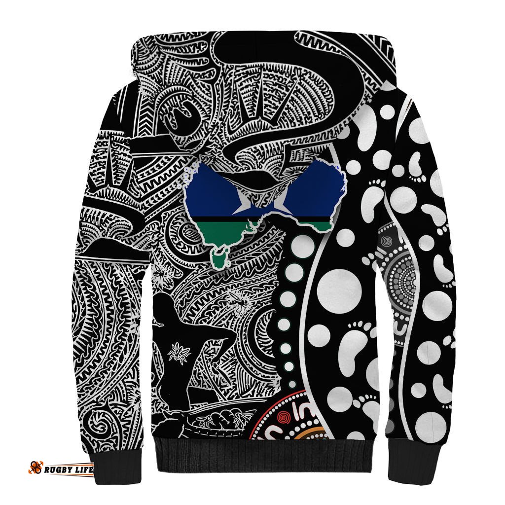Torest Trait Islands Map Mix Aboriginal Pattern Sherpa Hoodie TS04