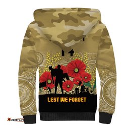 Custom Collingwood Football ANZAC Sherpa Hoodie Gallipoli Camouflage With Poppies