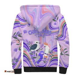Australia Hippie Christmas Sherpa Hoodie Cockatoo Kookaburra with Wattle Violet Pastel Color