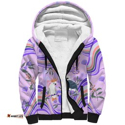 Australia Hippie Christmas Sherpa Hoodie Cockatoo Kookaburra with Wattle Violet Pastel Color