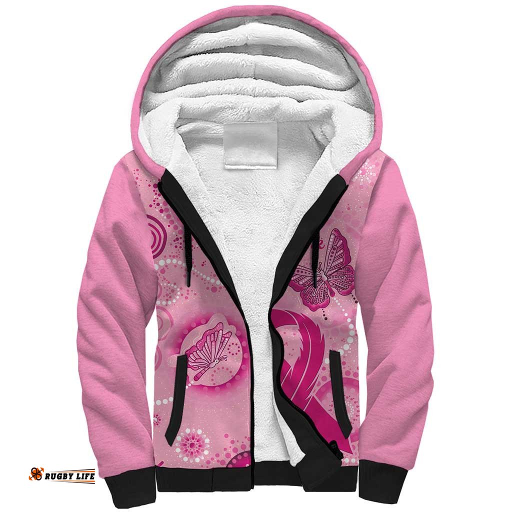Personalised Australia Indigenous Sherpa Hoodie Breast Cancer Ribbon Think Pink - Pink Version