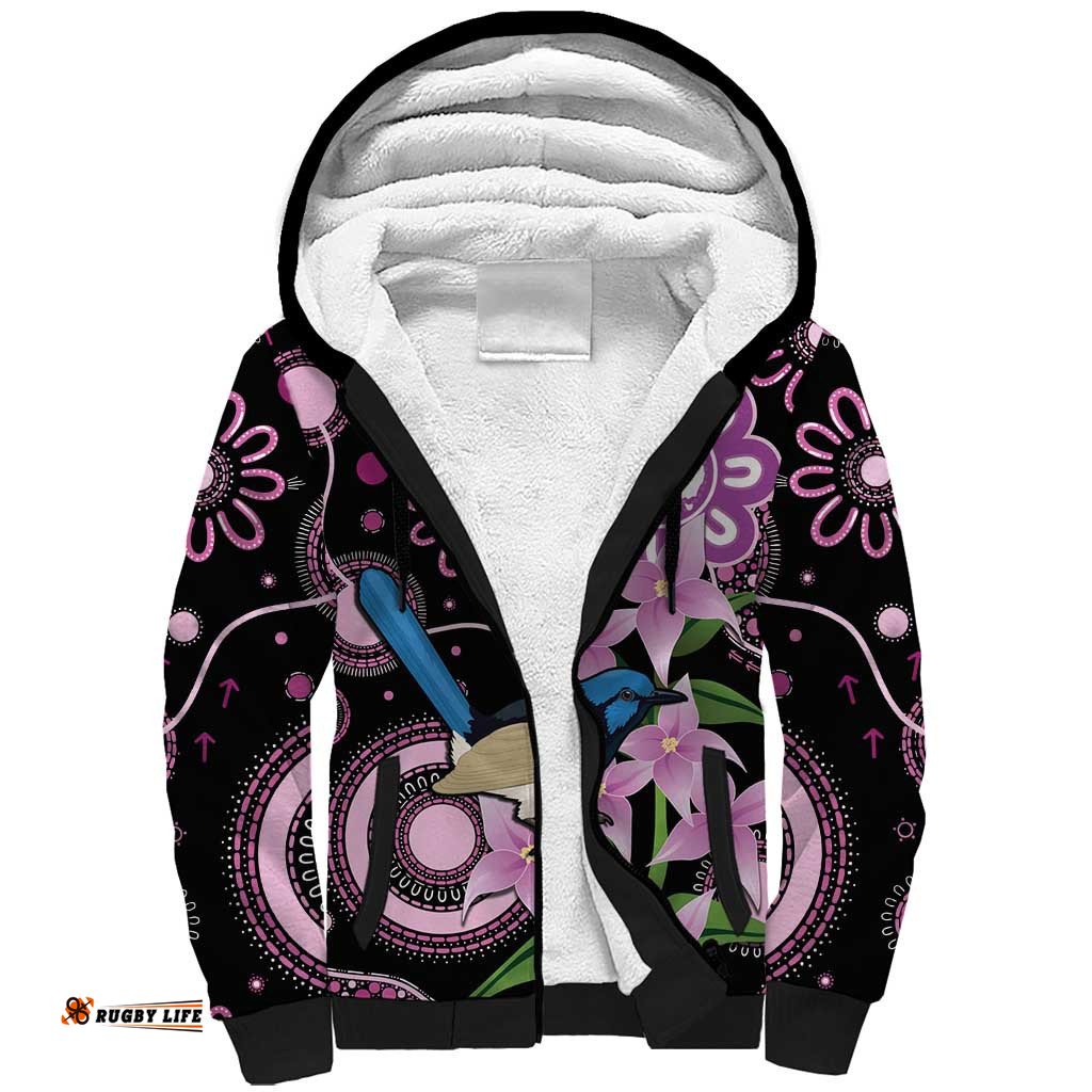 Personalised Australia Boronia And Malurus Cyaneus Sherpa Hoodie Aboriginal Art