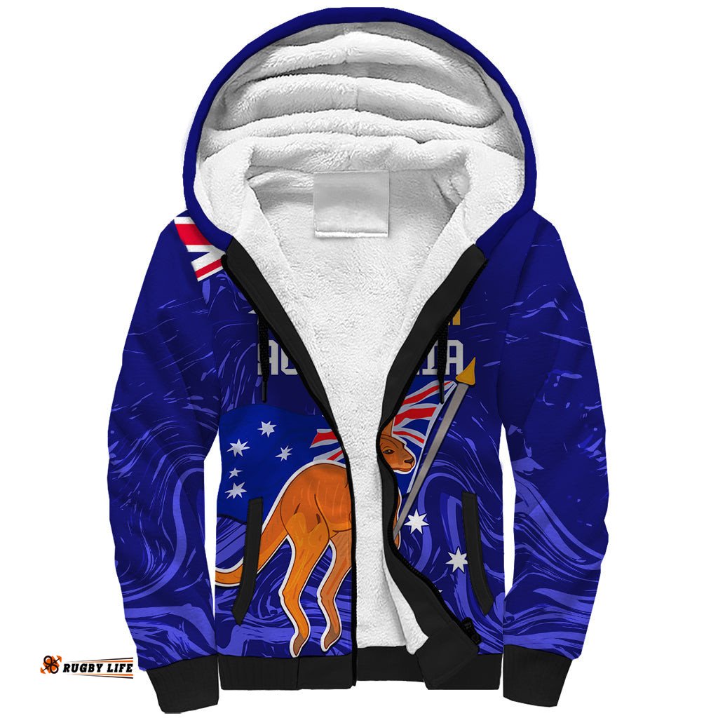 Proud To Be Australia Day Sherpa Hoodie Kangaroo with Flag Color