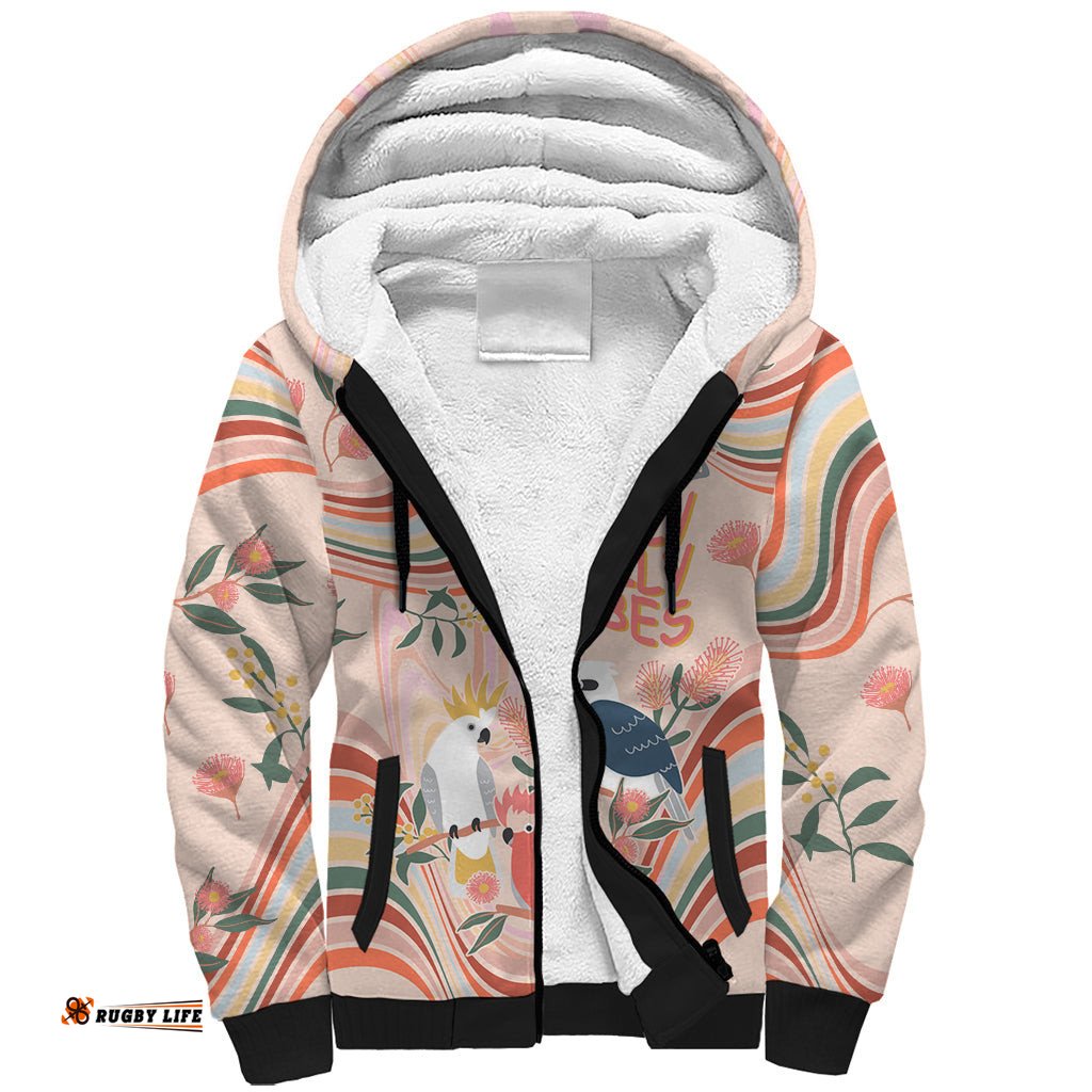 Personalised Australia Hippie Christmas Sherpa Hoodie Cockatoo Kookaburra with Wattle Pink Peach Style