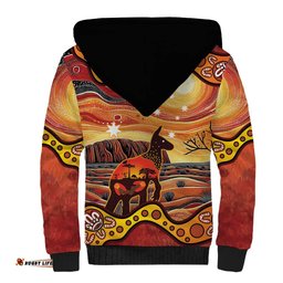 Northern Territory Uluru Sherpa Hoodie Ayers Rock Kangaroo Aboriginal Art