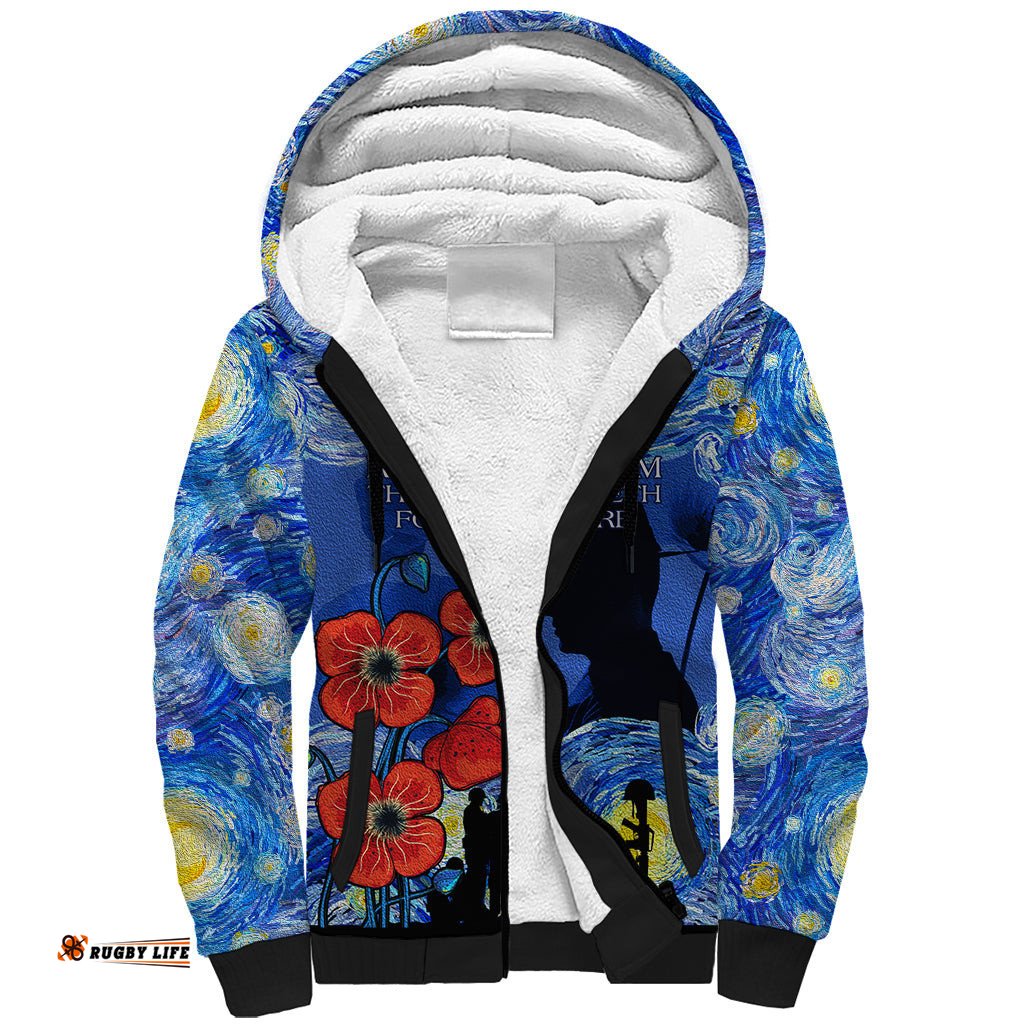 Remember Them ANZAC day Sherpa Hoodie Soldier In Starry Night Oil Paint Style