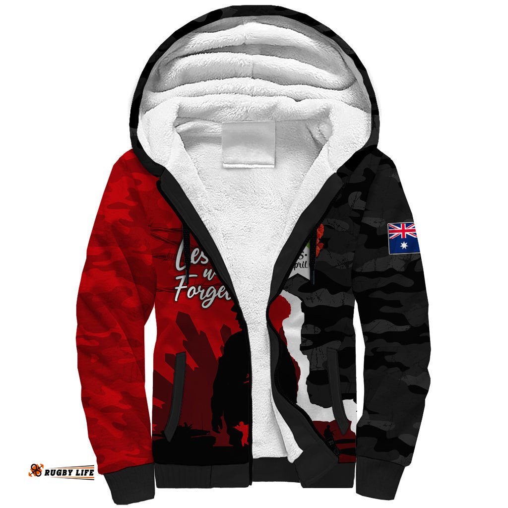 Anzac Day Camouflage Sherpa Hoodie Ode of Remembrance