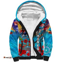 Personalised Australia Rugby Sharks ANZAC Sherpa Hoodie Cronulla-Sutherland Scratch Style