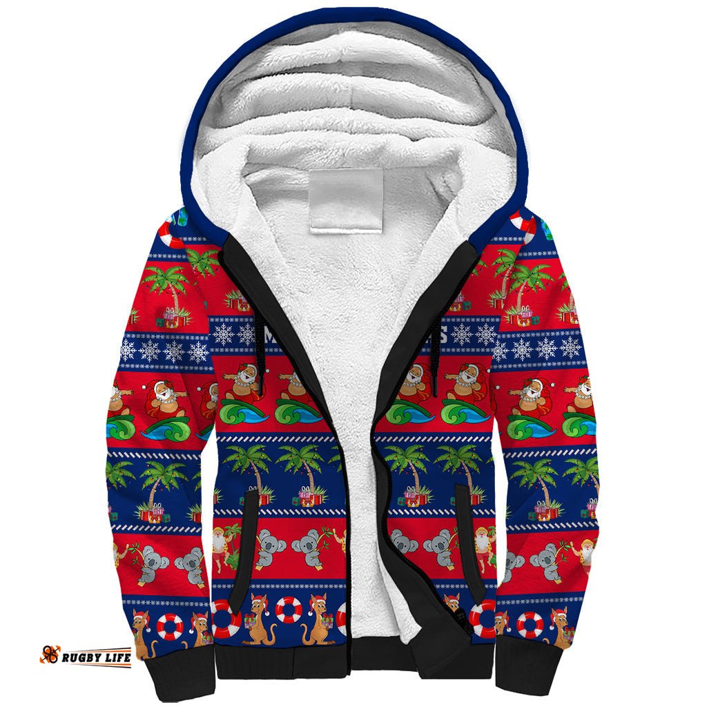 Personalised Australia Christmas Sherpa Hoodie Aussie Santa Claus Beach Xmas Vibes