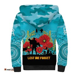 Custom Port Adelaide Football ANZAC Sherpa Hoodie Gallipoli Camouflage With Poppies