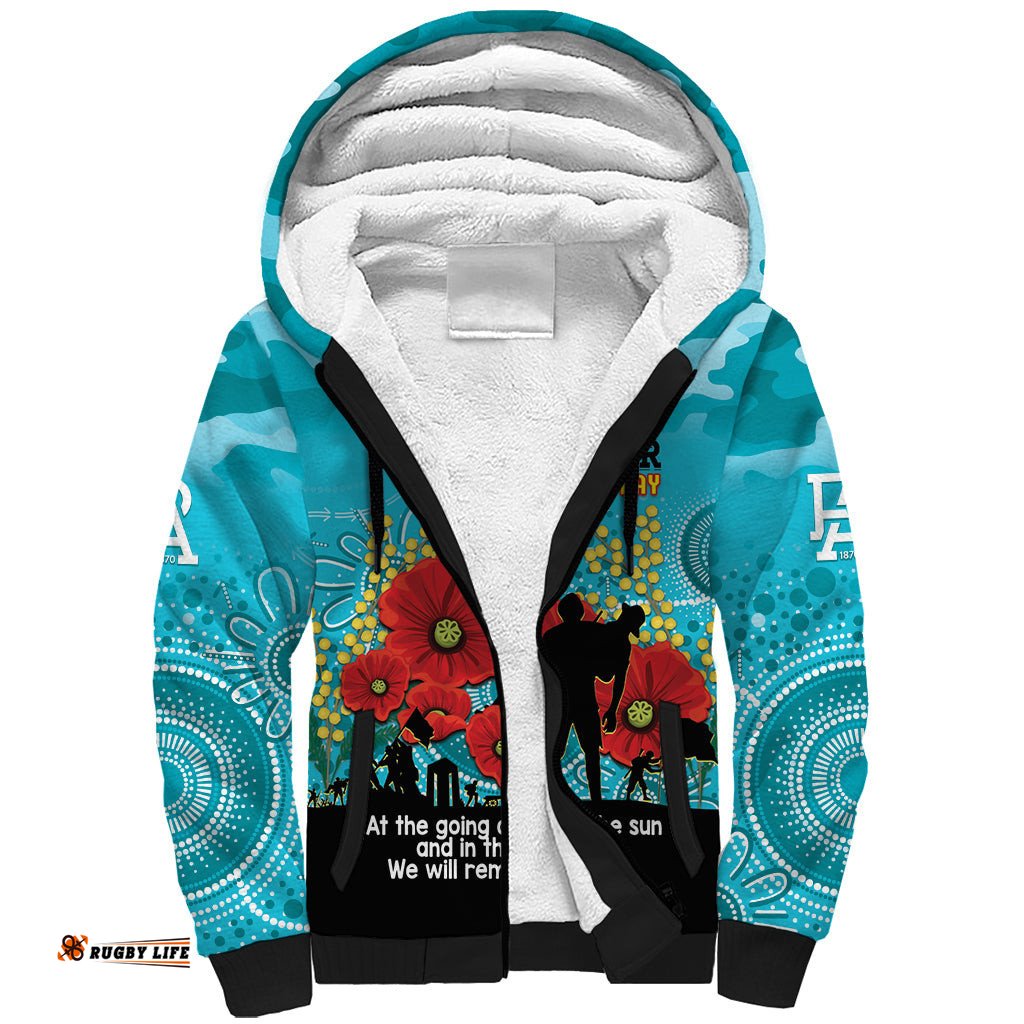 Custom Port Adelaide Football ANZAC Sherpa Hoodie Gallipoli Camouflage With Poppies