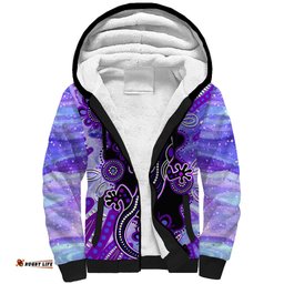 Australia Opal Sherpa Hoodie Aussie Lizard With Aboriginal Art - Purple
