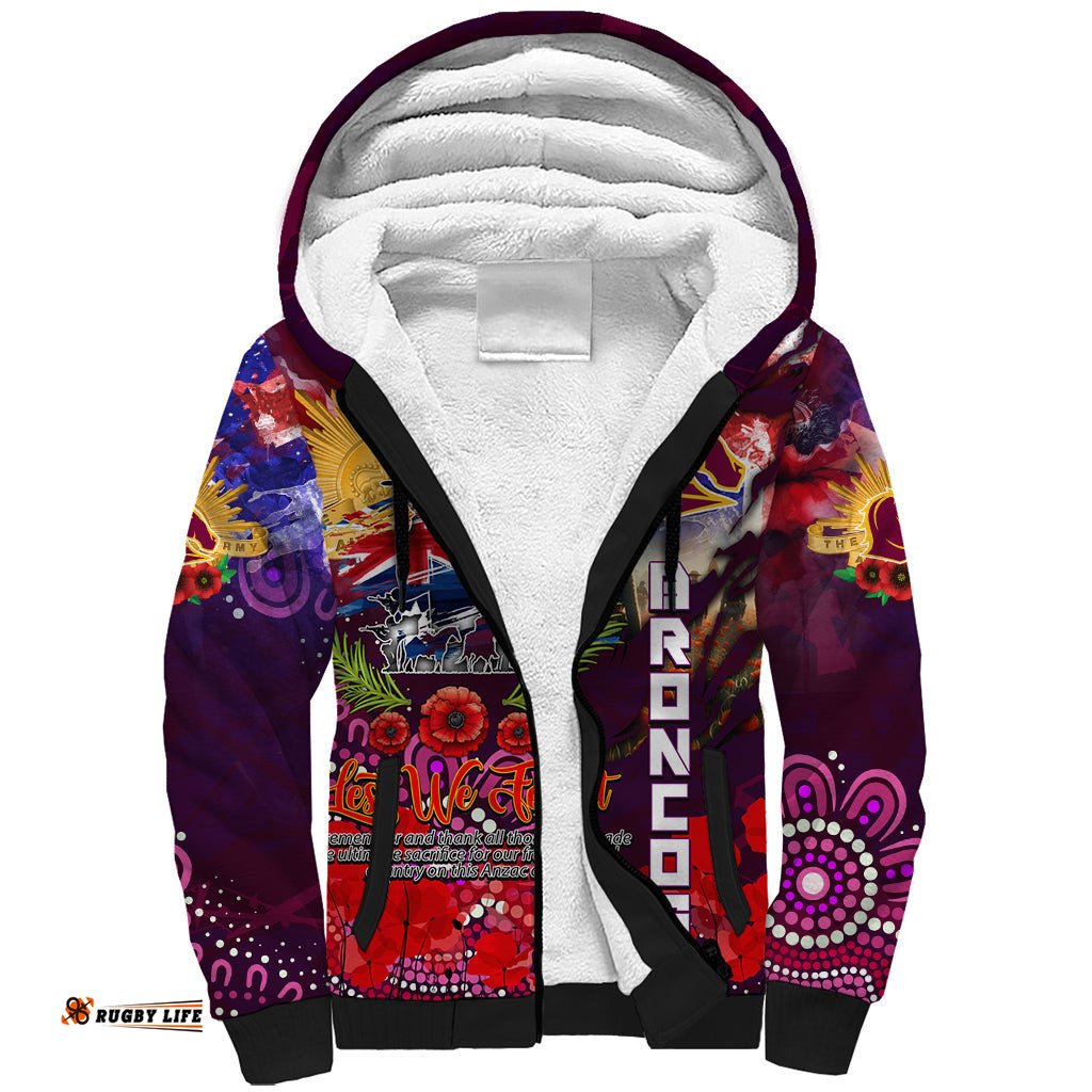Personalised Australia Rugby Broncos ANZAC Sherpa Hoodie Brisbane Scratch Style