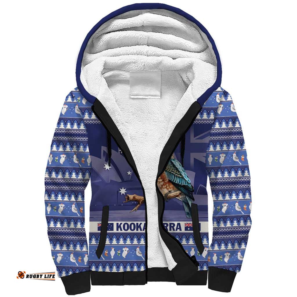 Aussie Kookaburra Sherpa Hoodie Merry Christmas Blue Style