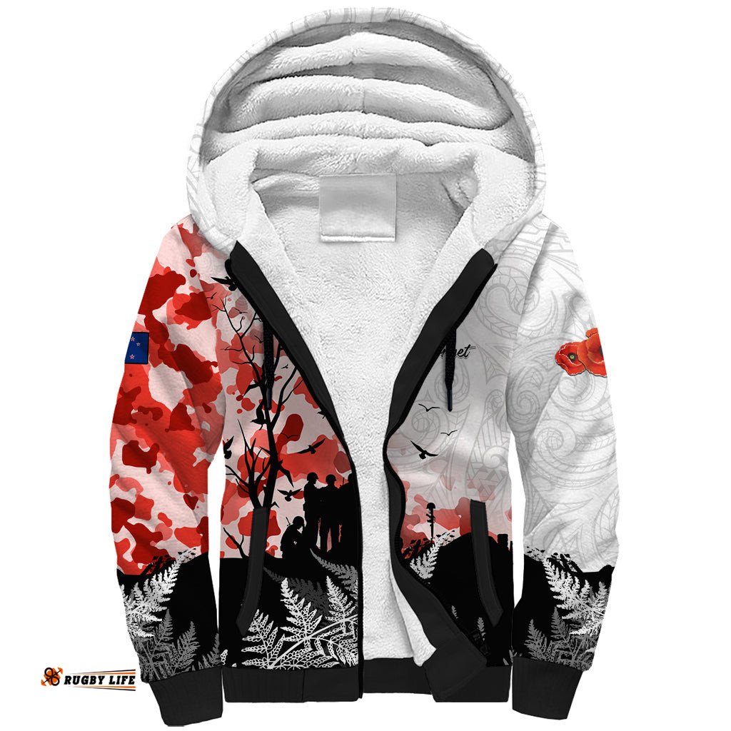 Kei Wareware Tatou New Zealand ANZAC Day Sherpa Hoodie Lest We Forget