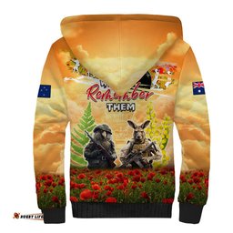 Australia And New Zealand ANZAC Day Sherpa Hoodie Kangaroo And Kiwi Bird Soldiers Lest We Forget
