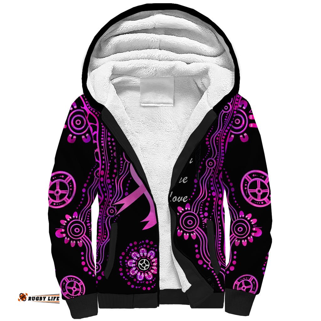 Personalised Faith Hope Love Australia Breast Cancer Sherpa Hoodie Pink Ribbon Indigenous
