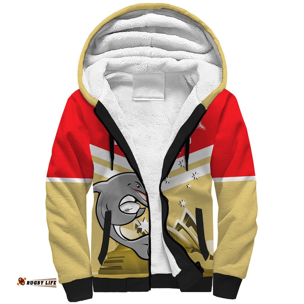 Custom Australia Day Dolphins Sherpa Hoodie NRL 2024 With Sydney Opera House