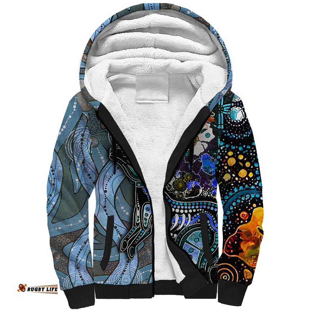 Kangaroo Aboriginal Pattern Dot Art Sherpa Hoodie TS04