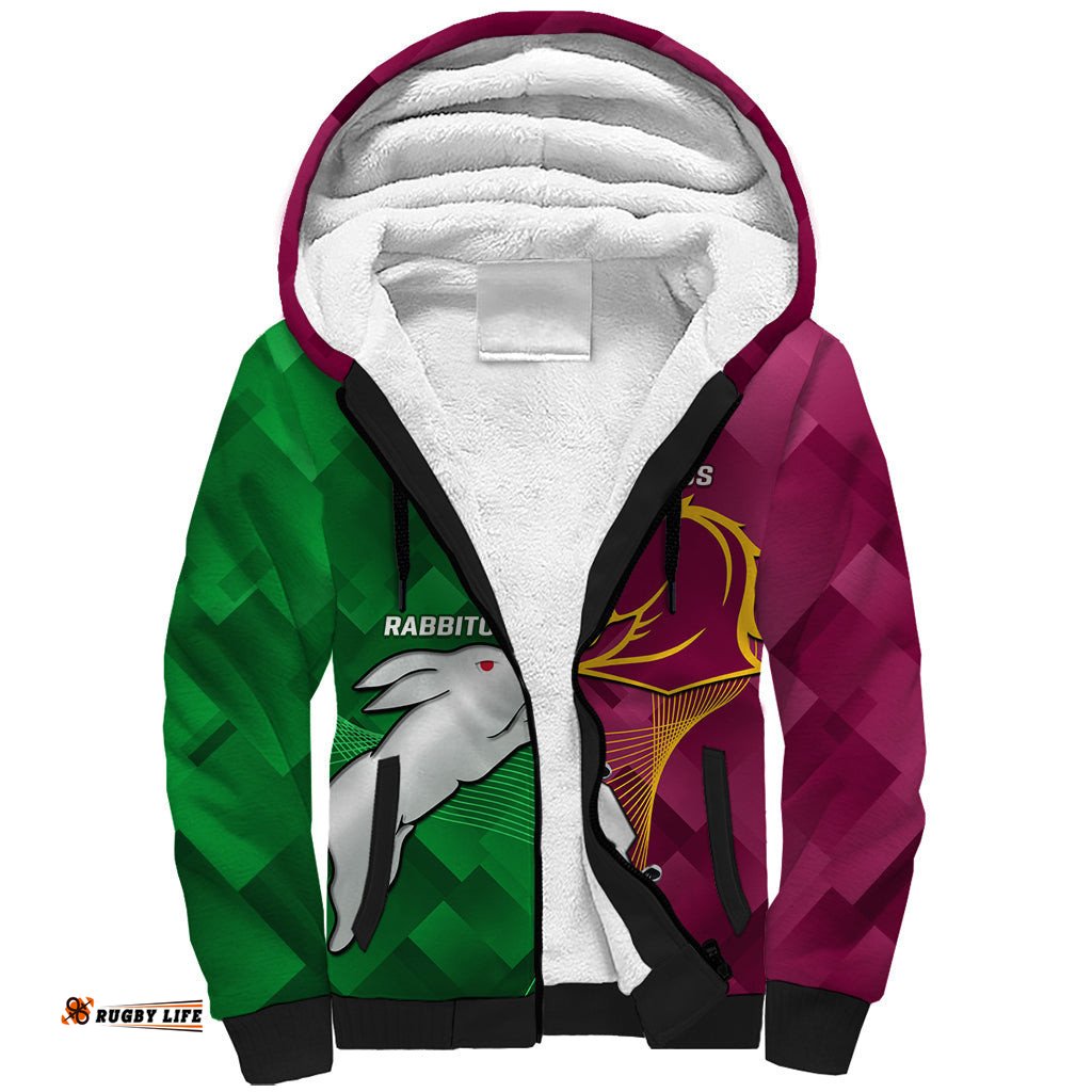 Personalised Broncos And Rabbitohs Sherpa Hoodie 2024 Together Dynamic Style