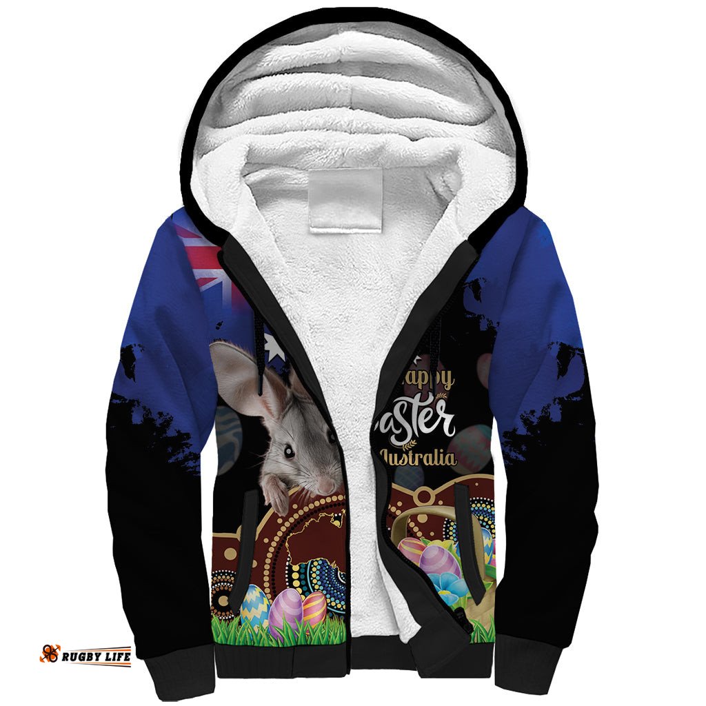 Personalised Australia Easter Day Sherpa Hoodie Aussie Bilby Aboriginal Art