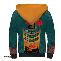 Custom Wallaroos Rugby ANZAC Sherpa Hoodie Poppy Soldier With Aboriginal Dots Art