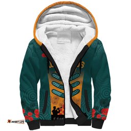 Custom Wallaroos Rugby ANZAC Sherpa Hoodie Poppy Soldier With Aboriginal Dots Art