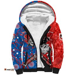 NRL Knights and Dragons Together Sherpa Hoodie Boomerang Indigenous Dots
