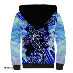 Australia Sherpa Hoodie Aussie Opal Pattern With Lizard Aboriginal Art - Turquoise