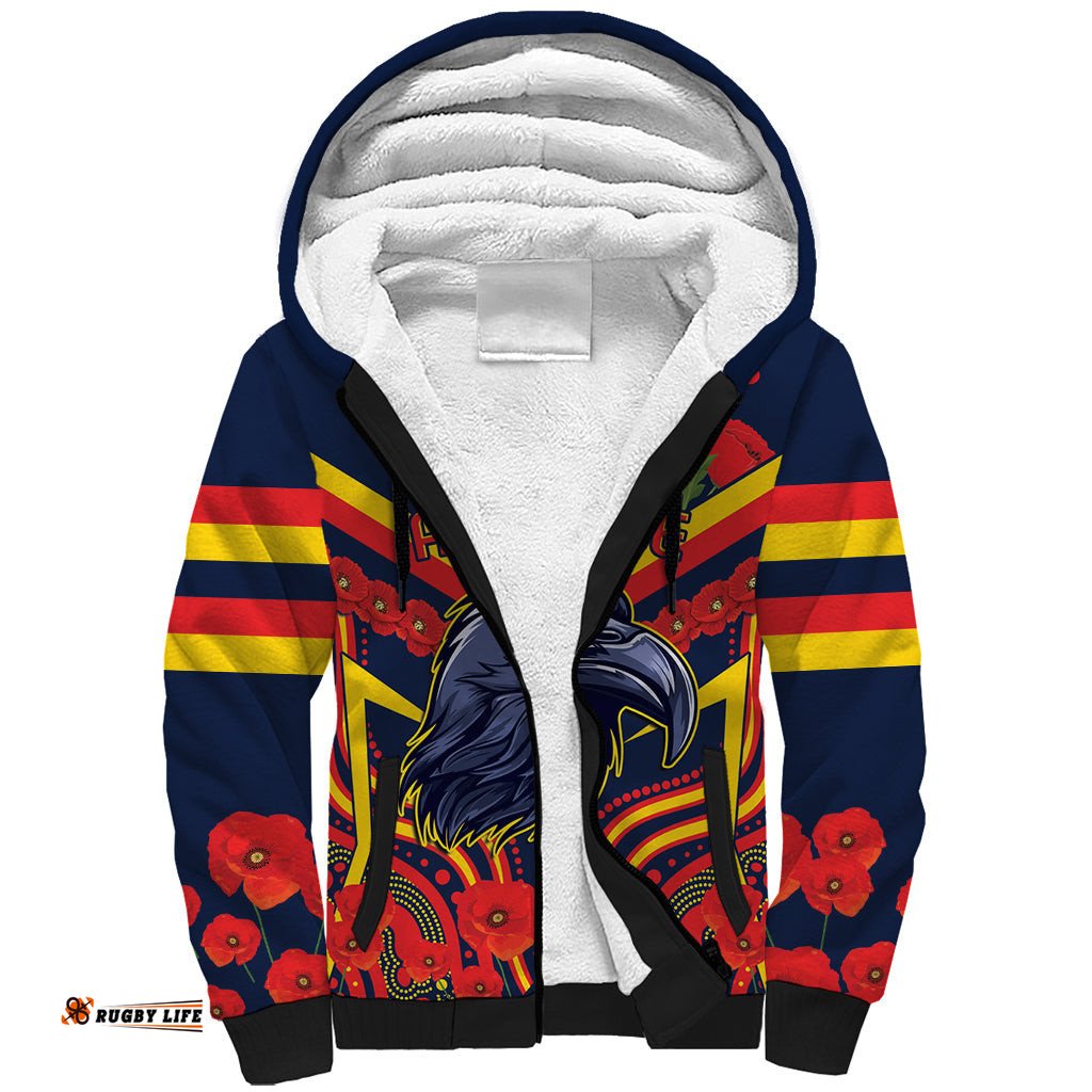 Custom Crows Football ANZAC Sherpa Hoodie Poppy Soldier With Aboriginal Dots Art