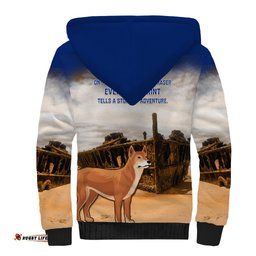 Australia Fraser Island Sherpa Hoodie Dingo With Maheno Shipwreck K'gari Proud