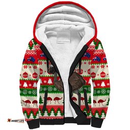 Australia Christmas Sherpa Hoodie Aussie Emu Santa Merry Xmas