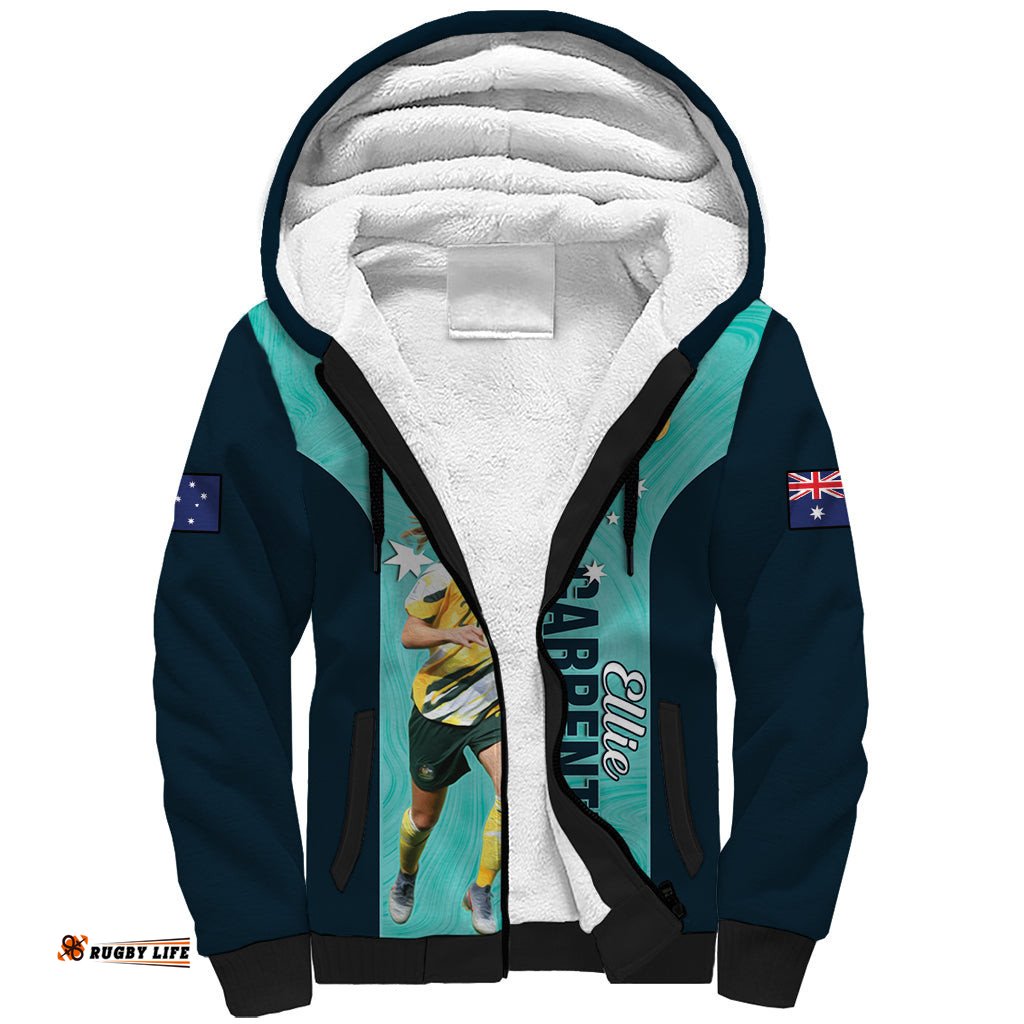 Australia Soccer Sherpa Hoodie Ellie Carpenter Matildas - Turquoise