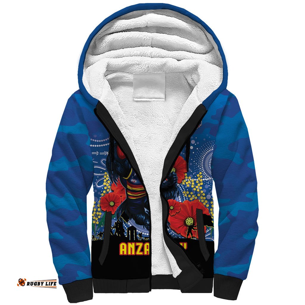 Custom Crows Football ANZAC Sherpa Hoodie Gallipoli Camouflage With Poppies