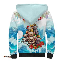 Personalised Australia Koala Christmas Sherpa Hoodie Merry and Bright Breaking Wave