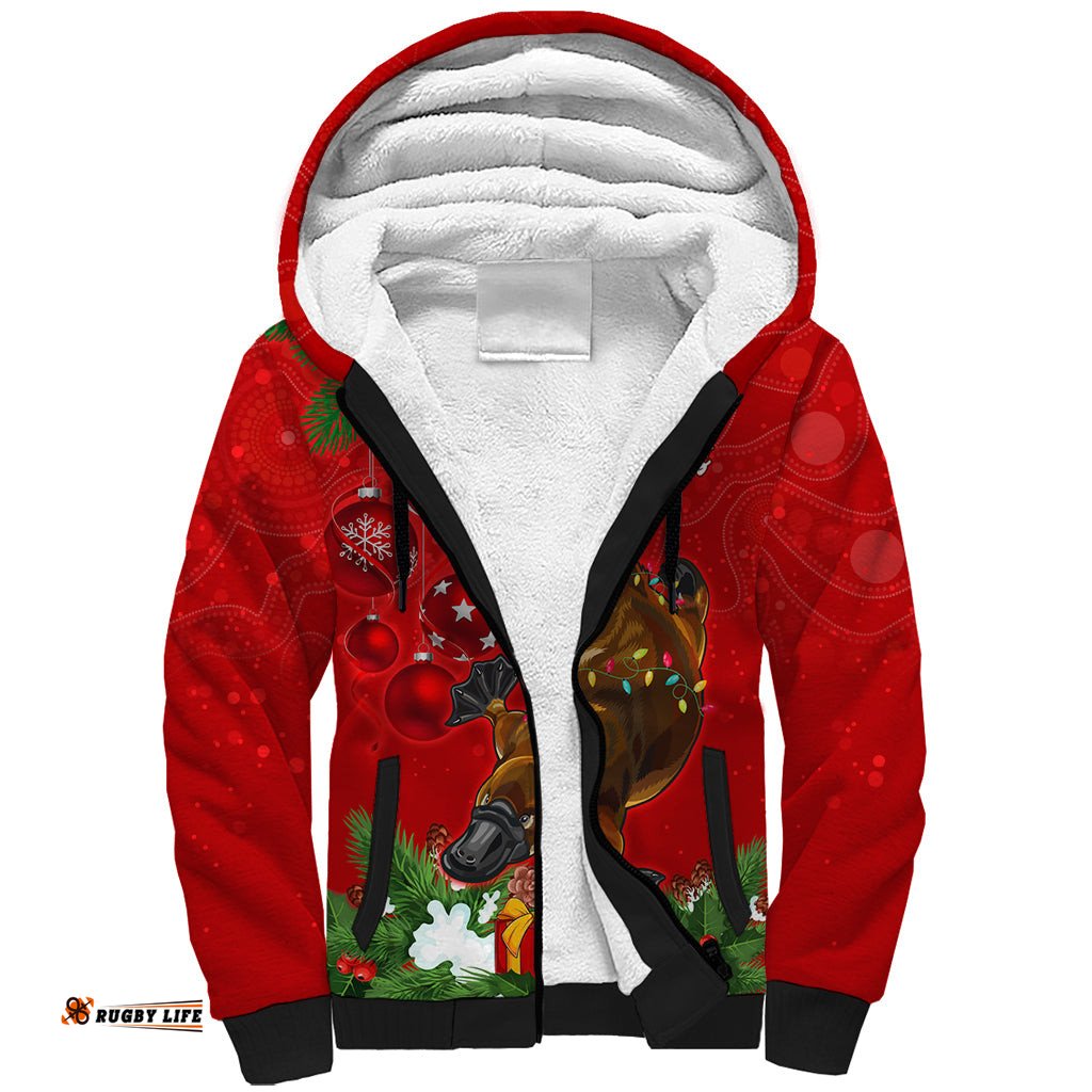 Personalised Platypus Lover Sherpa Hoodie Australia Merry Christmas Aboriginal