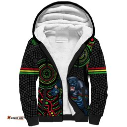 Custom NRL Panthers Sherpa Hoodie Indigenous Penrith Dynamic Black Version