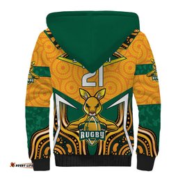 Australia Wallabies Rugby ANZAC Custom Sherpa Hoodie Poppy Soldier With Aboriginal Dots Art