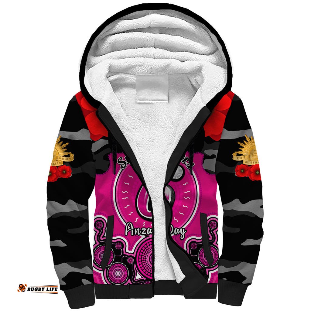 Sydney Sixers ANZAC 2024 Sherpa Hoodie Lest We Forget Poppy Mix Camouflage