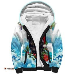 Personalised Australia Panthers Christmas Sherpa Hoodie Merry and Bright Breaking Wave