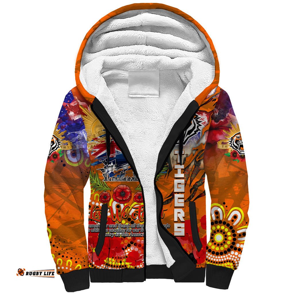 Personalised Australia Rugby Tigers ANZAC Sherpa Hoodie Wests Scratch Style