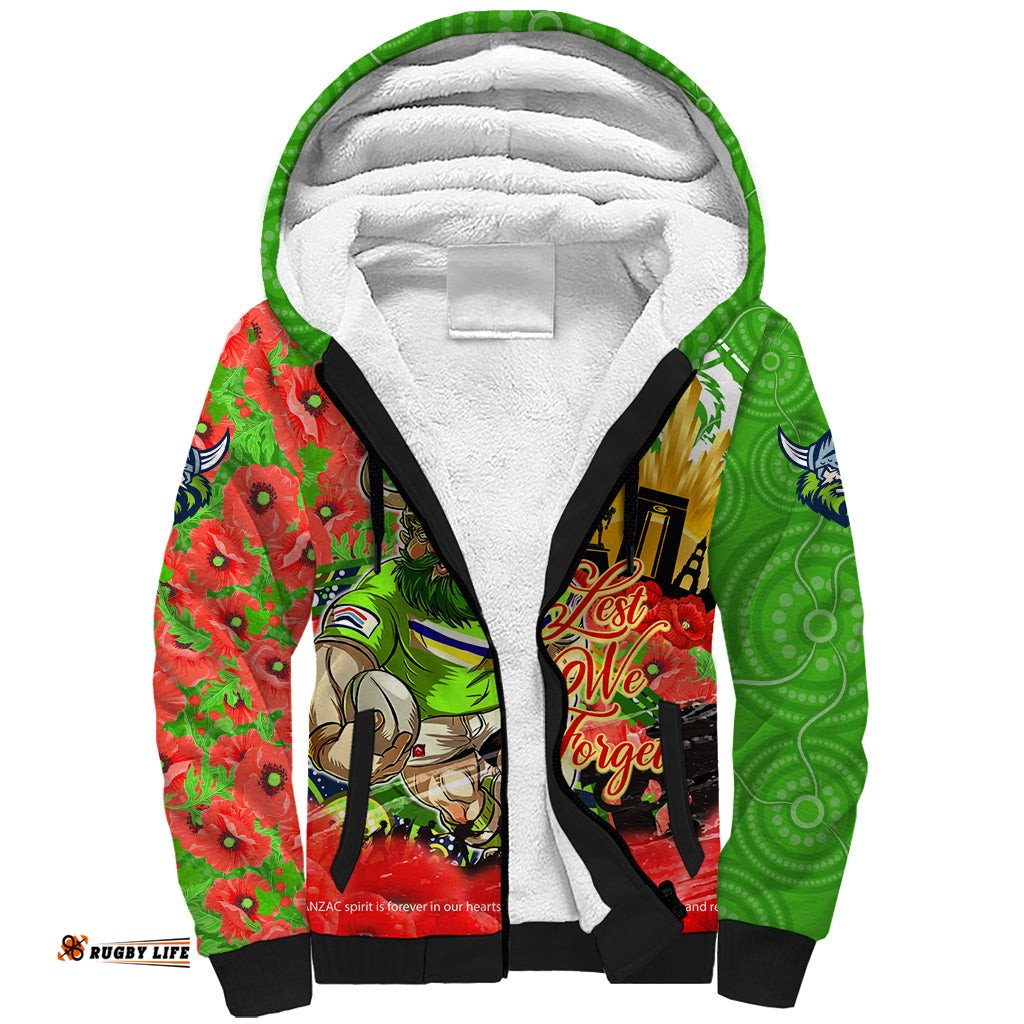 Personalised Mascot Raiders ANZAC Sherpa Hoodie Lest We Forget