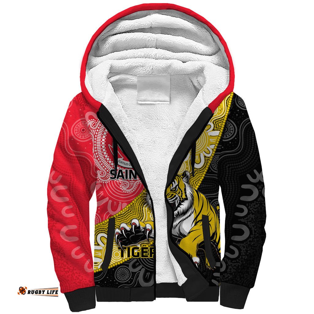 Personalised Richmond And St Kilda Football Sherpa Hoodie Tigers Saints Together Aboriginal Art